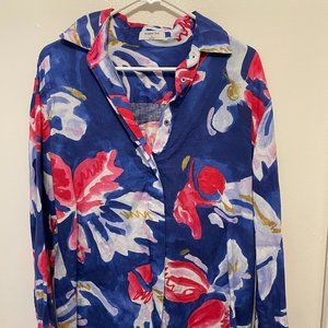 Aritzia Babaton Colorful Floral Print Linen Blouse/Shirt/Top Size S